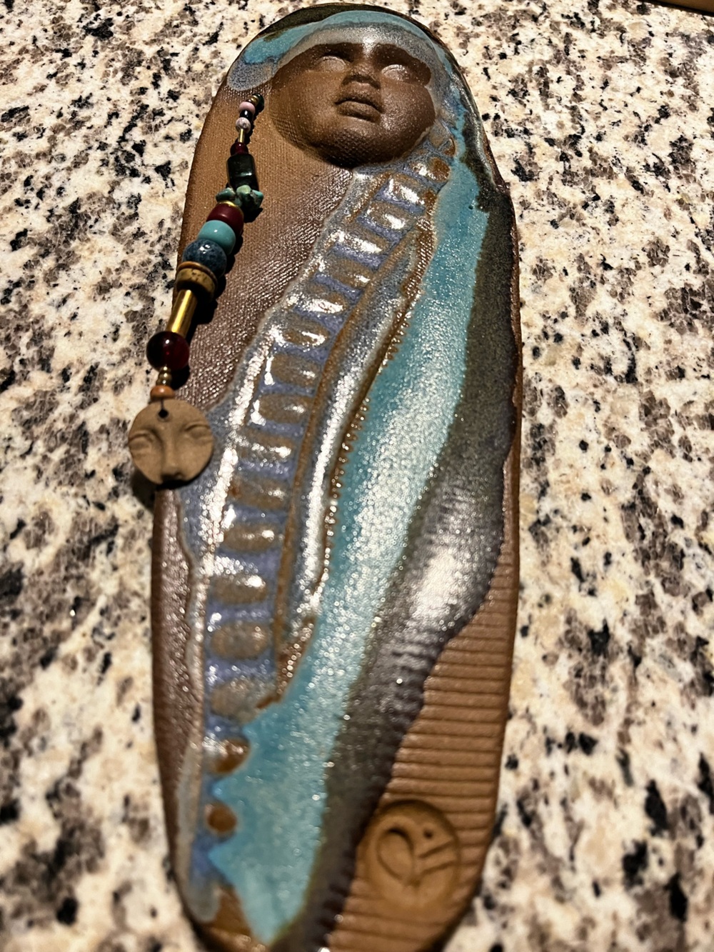 Handcrafted Wall Art Bead Face Pottery Clay Native American Style Artist Stamped - Picture 7 of 10